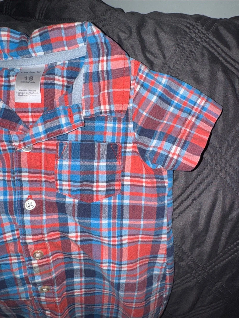 Carter's Red & Blue Plaid Short-Sleeve one piece outfit